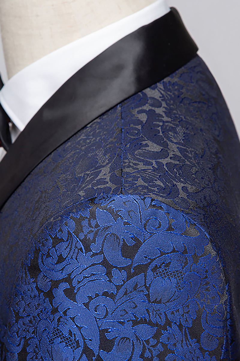 Load image into Gallery viewer, 2 Piece Blue Jacquard Shawl Lapel Prom Homecoming Men&#39;s Suits