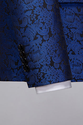 2 Piece Blue Jacquard Shawl Lapel Prom Homecoming Men's Suits