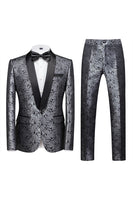 Load image into Gallery viewer, 2 Piece Blue Jacquard Shawl Lapel Prom Homecoming Men&#39;s Suits