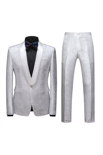 2 Piece Blue Jacquard Shawl Lapel Prom Homecoming Men's Suits