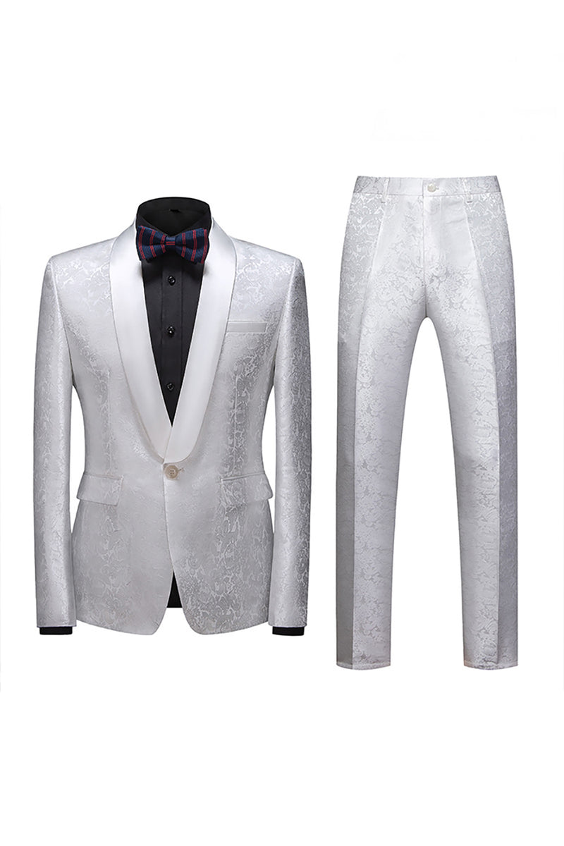 Load image into Gallery viewer, 2 Piece Blue Jacquard Shawl Lapel Prom Homecoming Men&#39;s Suits