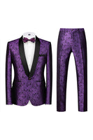 Load image into Gallery viewer, 2 Piece Blue Jacquard Shawl Lapel Prom Homecoming Men&#39;s Suits