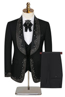 Load image into Gallery viewer, Sparkly 3 Piece Black Prom Homecoming Men&#39;s Suits with Rhinestones