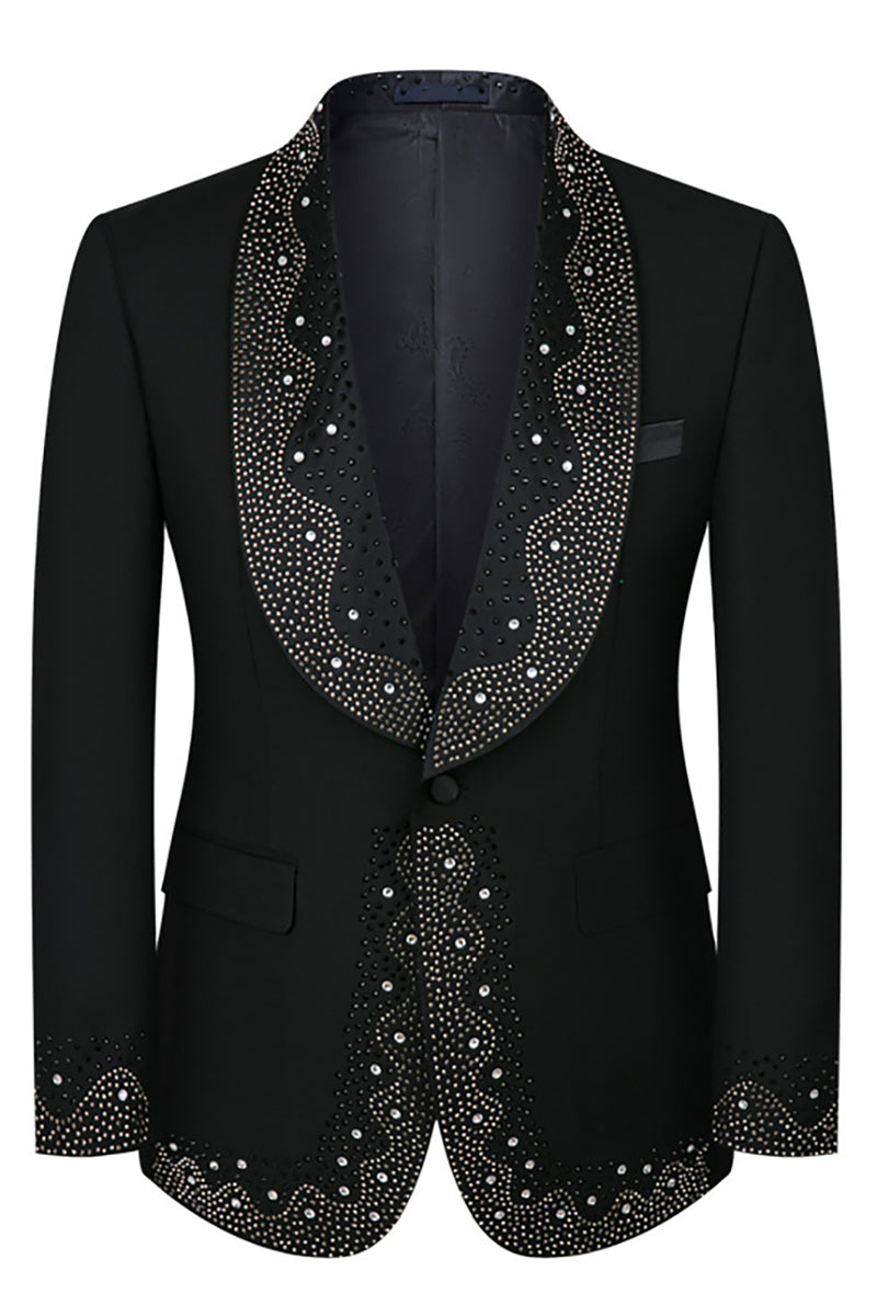Load image into Gallery viewer, Sparkly 3 Piece Black Prom Homecoming Men&#39;s Suits with Rhinestones