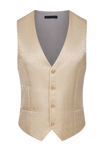3 Piece Khaki Double Breasted Jacquard Prom Homecoming Men's Suits