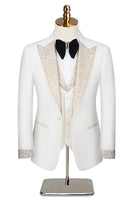 Load image into Gallery viewer, 3 Piece Ivory One Button Prom Homecoming Men&#39;s Suits with Pockets