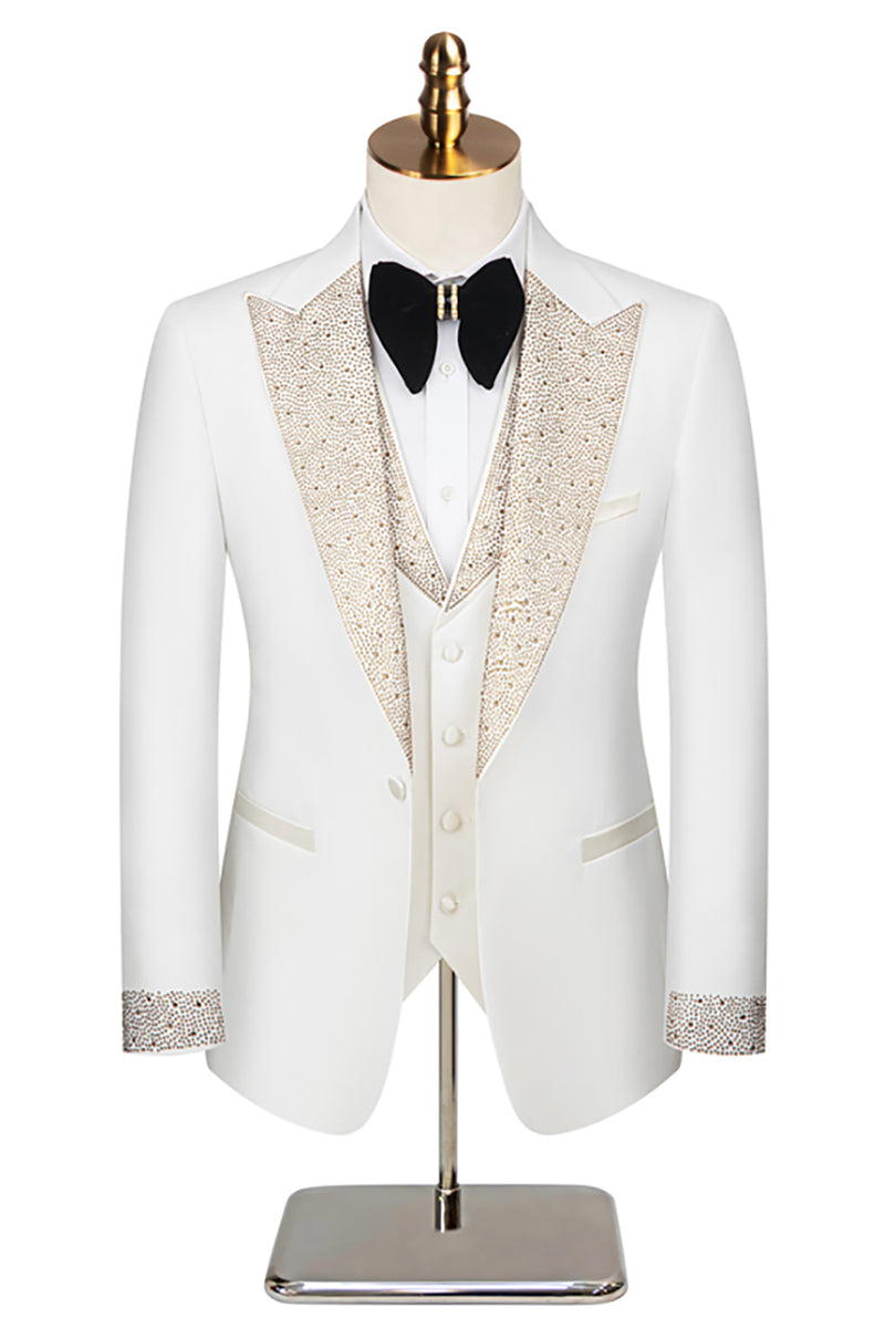 Load image into Gallery viewer, 3 Piece Ivory One Button Prom Homecoming Men&#39;s Suits with Pockets