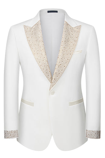 3 Piece Ivory One Button Prom Homecoming Men's Suits with Pockets