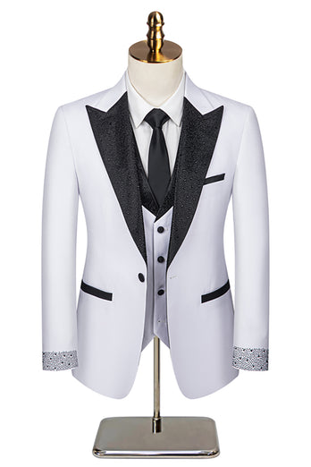 3 Piece Ivory One Button Prom Homecoming Men's Suits with Pockets