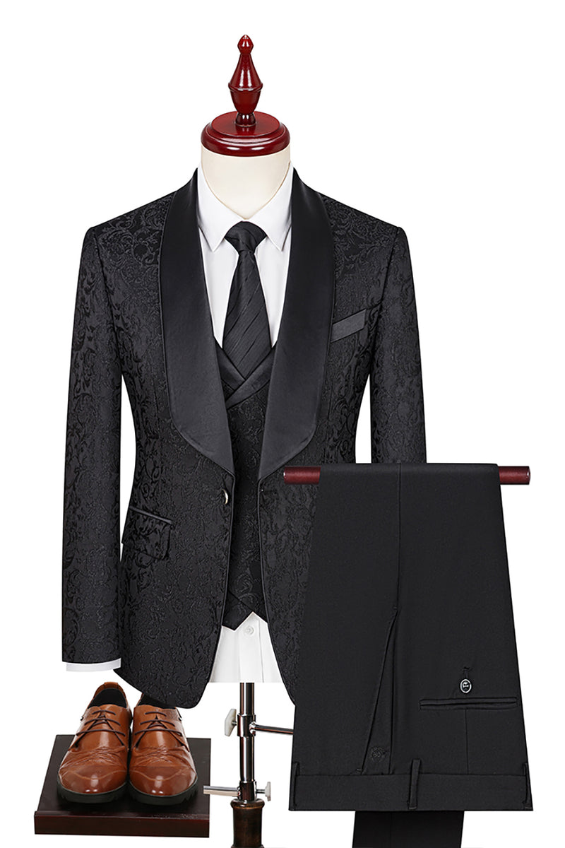 Load image into Gallery viewer, 3 Piece Dark Green Jacquard Shawl Lapel Prom Homecoming Men&#39;s Suits