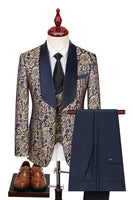 Load image into Gallery viewer, Queendancer Men Dark Green 3 Piece Jacquard Prom Suits with Pockets Shawl Lapel Men&#39;s Homecoming Suits