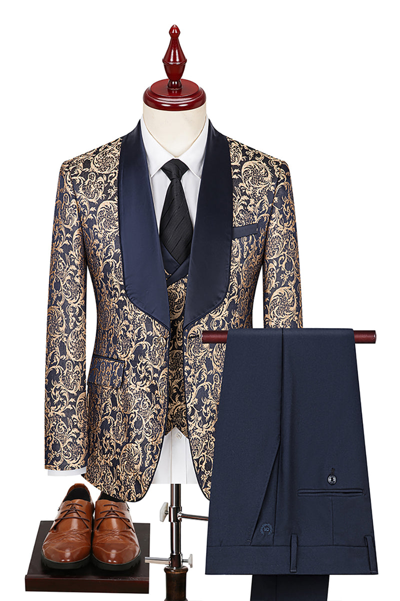 Load image into Gallery viewer, 3 Piece Dark Green Jacquard Shawl Lapel Prom Homecoming Men&#39;s Suits