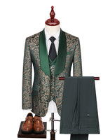 Load image into Gallery viewer, 3 Piece Dark Green Jacquard Shawl Lapel Prom Homecoming Men's Suits