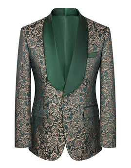 3 Piece Dark Green Jacquard Shawl Lapel Prom Homecoming Men's Suits