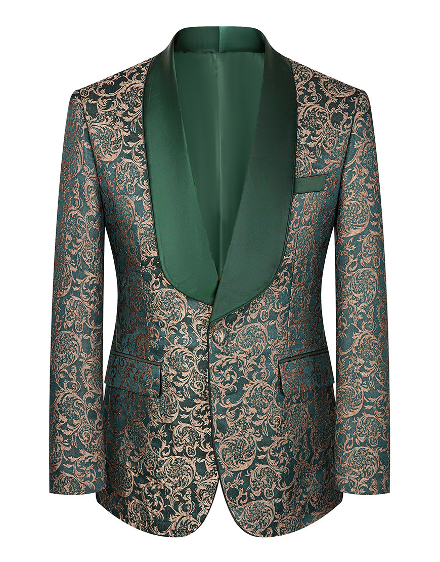 Load image into Gallery viewer, 3 Piece Dark Green Jacquard Shawl Lapel Prom Homecoming Men's Suits