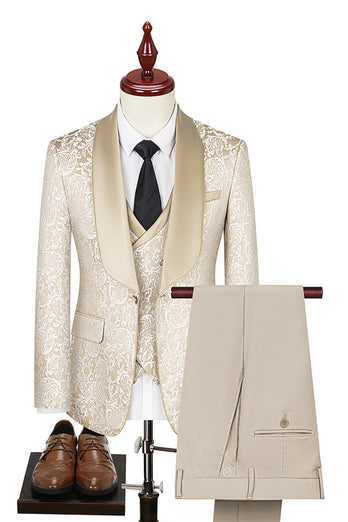 3 Piece Dark Green Jacquard Shawl Lapel Prom Homecoming Men's Suits