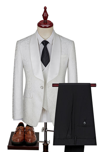 3 Piece Dark Green Jacquard Shawl Lapel Prom Homecoming Men's Suits
