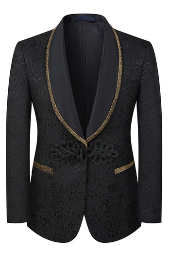 3 Piece Black Jacquard Shawl Lapel Prom Homecoming Men's Suits