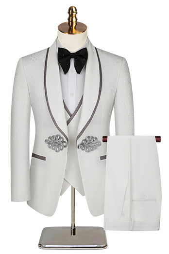 3 Piece Black Jacquard Shawl Lapel Prom Homecoming Men's Suits