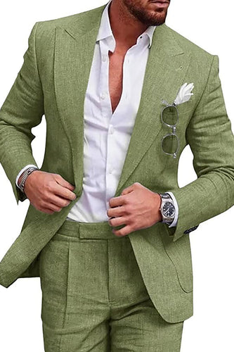 2 Piece Green Peak Lapel One Button Prom Homecoming Men's Suits