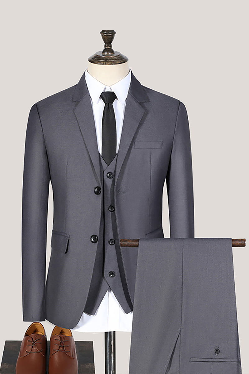 Load image into Gallery viewer, 3 Piece Black Notched Lapel Solid Prom Homecoming Men&#39;s Suits