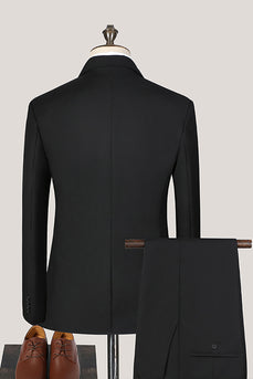3 Piece Black Notched Lapel Solid Prom Homecoming Men's Suits