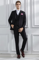 Load image into Gallery viewer, 3 Piece Black Notched Lapel Solid Prom Homecoming Men&#39;s Suits