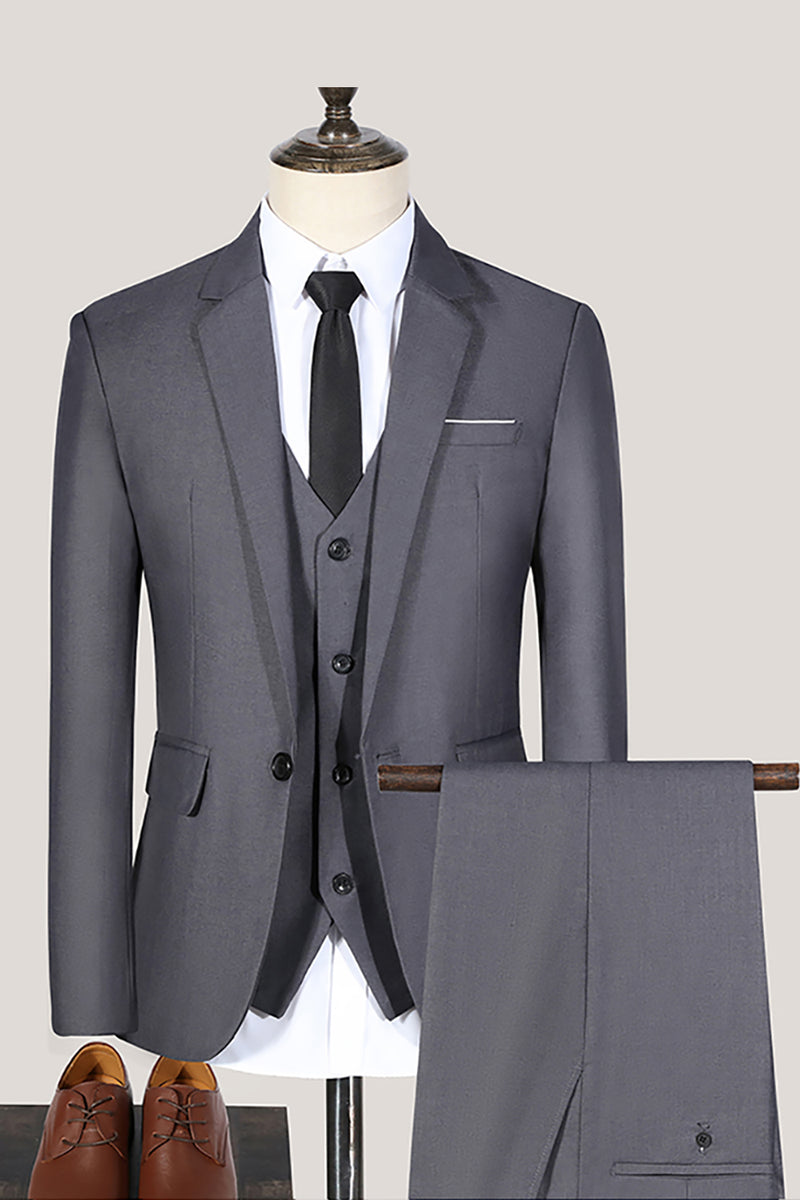 Load image into Gallery viewer, 3 Piece Black Solid Notched Lapel Prom Homecoming Men&#39;s Suits