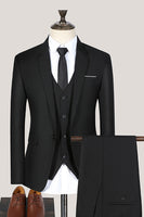 Load image into Gallery viewer, 3 Piece Black Solid Notched Lapel Prom Homecoming Men&#39;s Suits