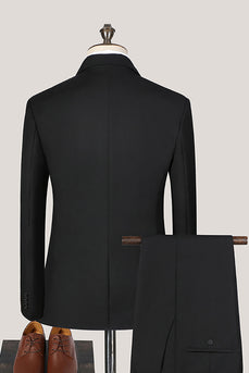 3 Piece Black Solid Notched Lapel Prom Homecoming Men's Suits