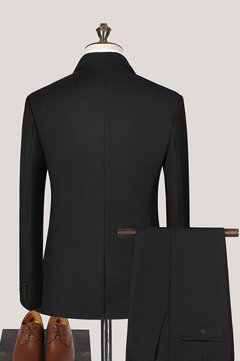 3 Piece Black Solid Notched Lapel Prom Homecoming Men's Suits