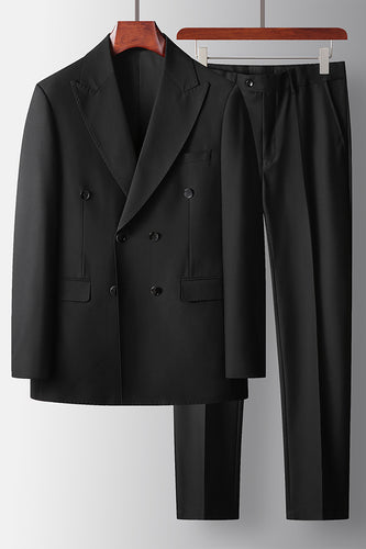Black 2 Piece Peak Lapel Double Breasted Prom Homecoming Men's Suits