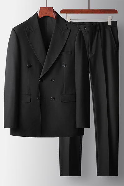 Black 2 Piece Peak Lapel Double Breasted Prom Homecoming Men's Suits