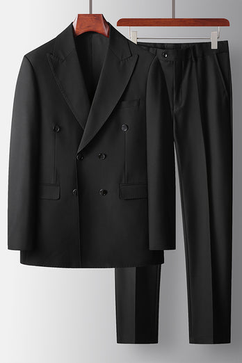 Black 2 Piece Peak Lapel Double Breasted Prom Homecoming Men's Suits