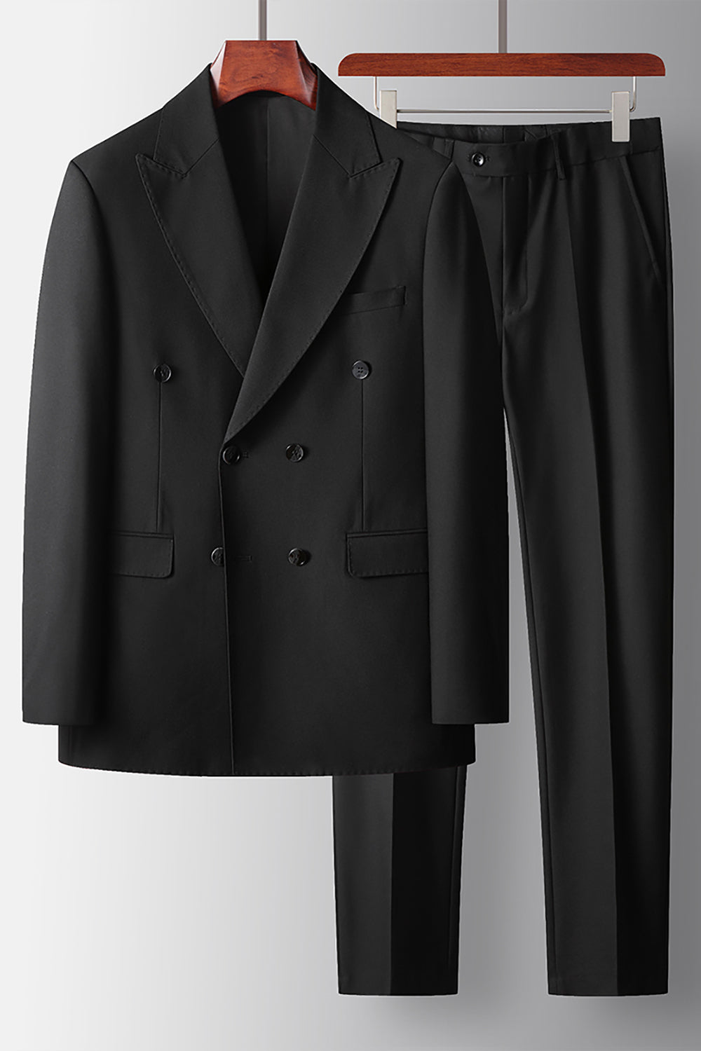 Black 2 Piece Peak Lapel Double Breasted Prom Homecoming Men's Suits