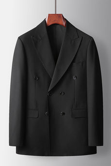 Black 2 Piece Peak Lapel Double Breasted Prom Homecoming Men's Suits
