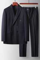 Load image into Gallery viewer, Navy Striped Peak Lapel 2 Piece Prom Homecoming Men&#39;s Suits