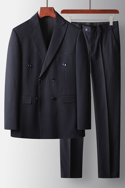 Navy Striped Peak Lapel 2 Piece Prom Homecoming Men's Suits