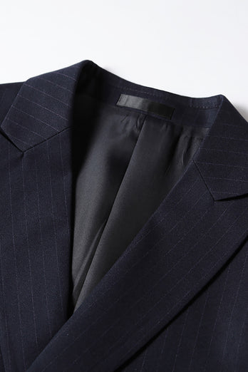 Navy Striped Peak Lapel 2 Piece Prom Homecoming Men's Suits
