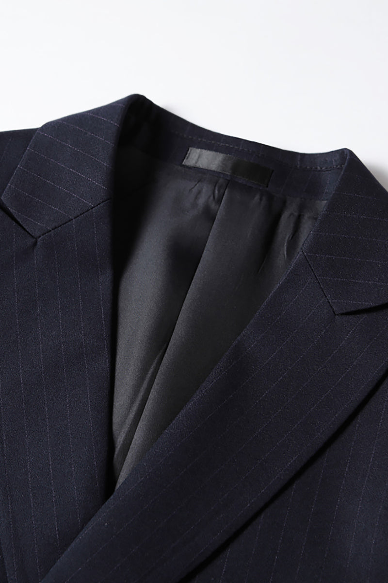 Load image into Gallery viewer, Navy Striped Peak Lapel 2 Piece Prom Homecoming Men&#39;s Suits
