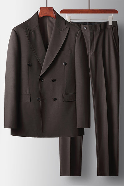 Coffee 2 Piece Peak Lapel Prom Homecoming Men's Suits with Pockets