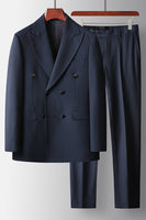 Load image into Gallery viewer, 2 Piece Navy Peak Lapel Prom Homecoming Men&#39;s Suits with Pockets