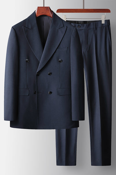 2 Piece Navy Peak Lapel Prom Homecoming Men's Suits with Pockets