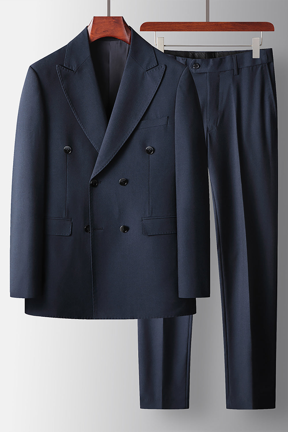 2 Piece Navy Peak Lapel Prom Homecoming Men's Suits with Pockets
