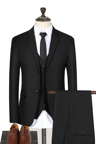 Black 3 Piece Notched Lapel Single Breasted Prom Homecoming Men's Suits