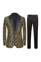 Load image into Gallery viewer, Sparkly Black Golden Sequins 2 Piece Prom Homecoming Men&#39;s Suits