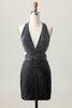 Load image into Gallery viewer, Sparkly Black Tight V-Neck Short Homecoming Dress with Beading
