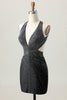 Load image into Gallery viewer, Sparkly Black Tight V-Neck Short Homecoming Dress with Beading