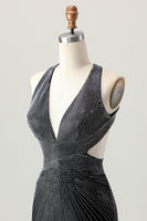 Load image into Gallery viewer, Sparkly Black Tight V-Neck Short Homecoming Dress with Beading