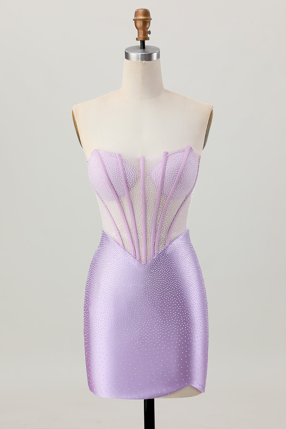 Sparkly Lilac Strapless Short  Corset Homecoming Dress with Beading